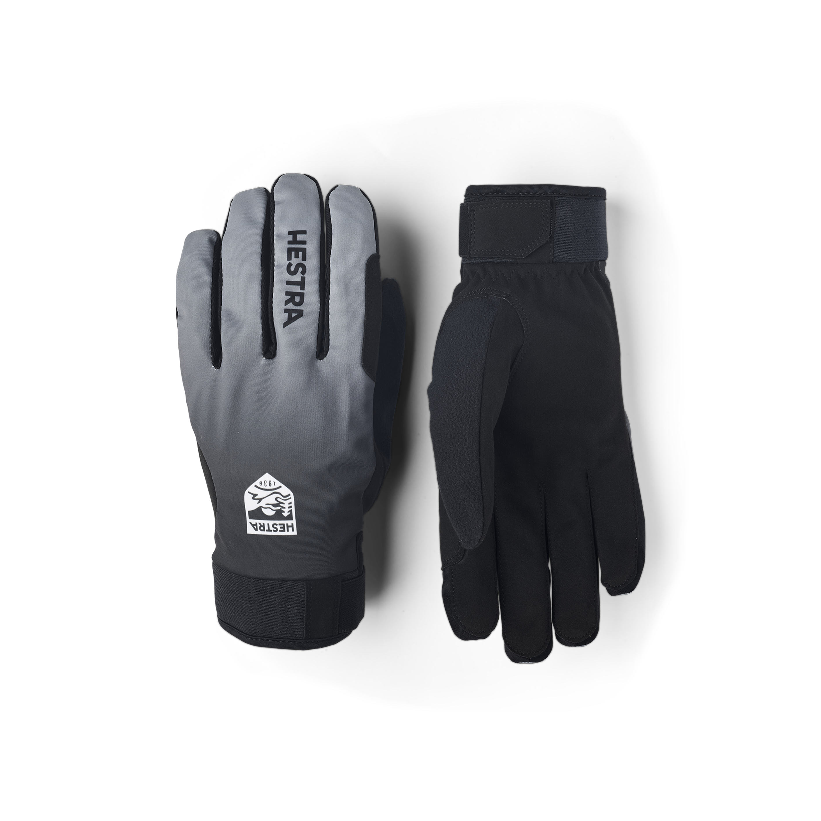 Dark gray fabric cross-country ski glove with gray synthetic suede palm