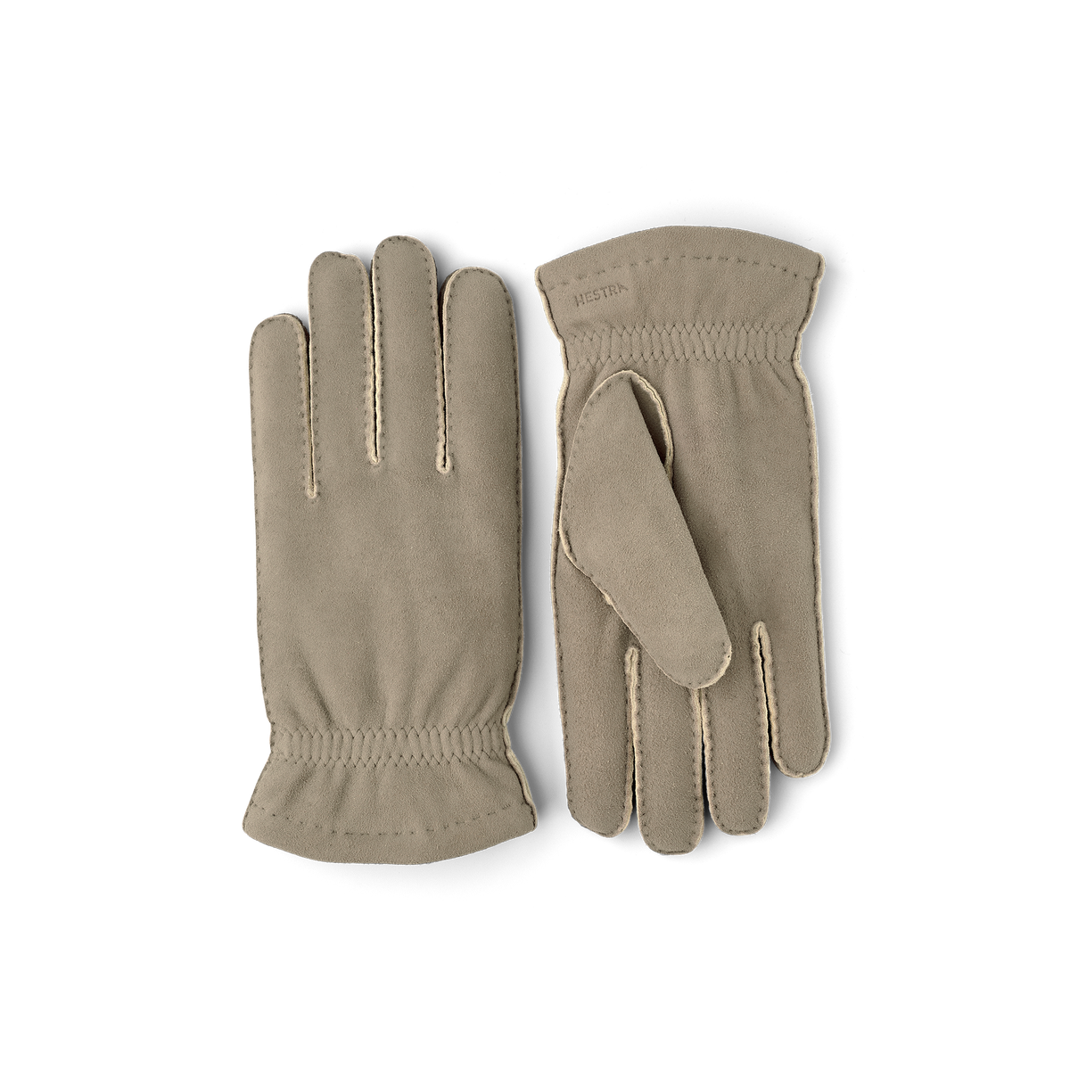 Light gray suede protective glove with elasticated wrist