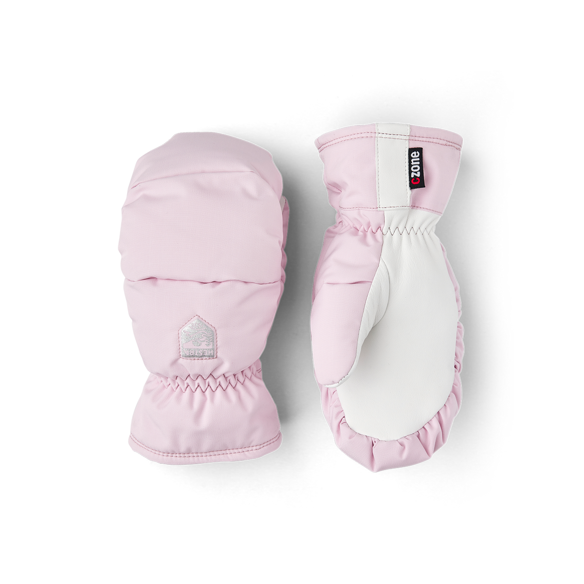Light pink mitten with white goat leather palm