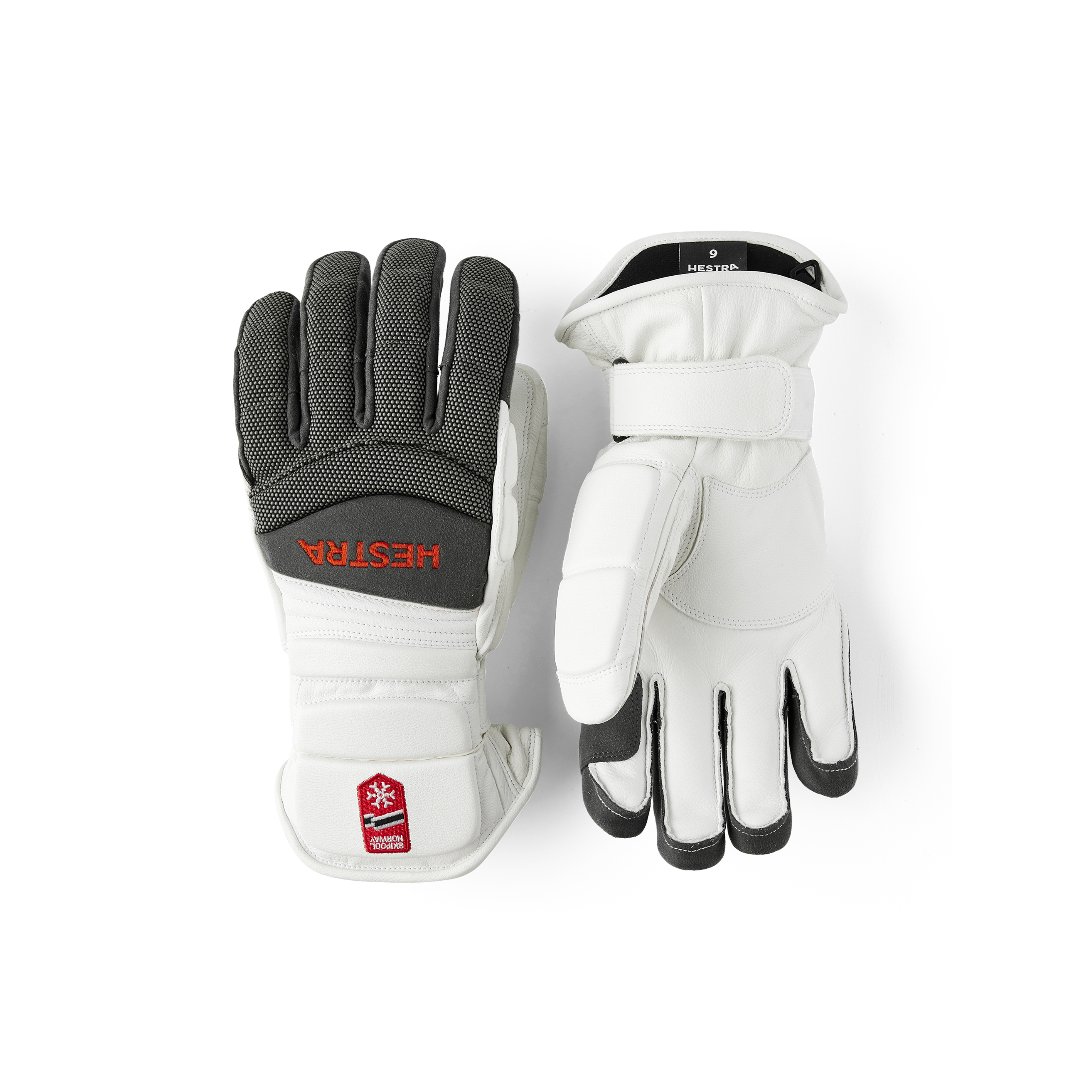 White and gray goat leather ski glove