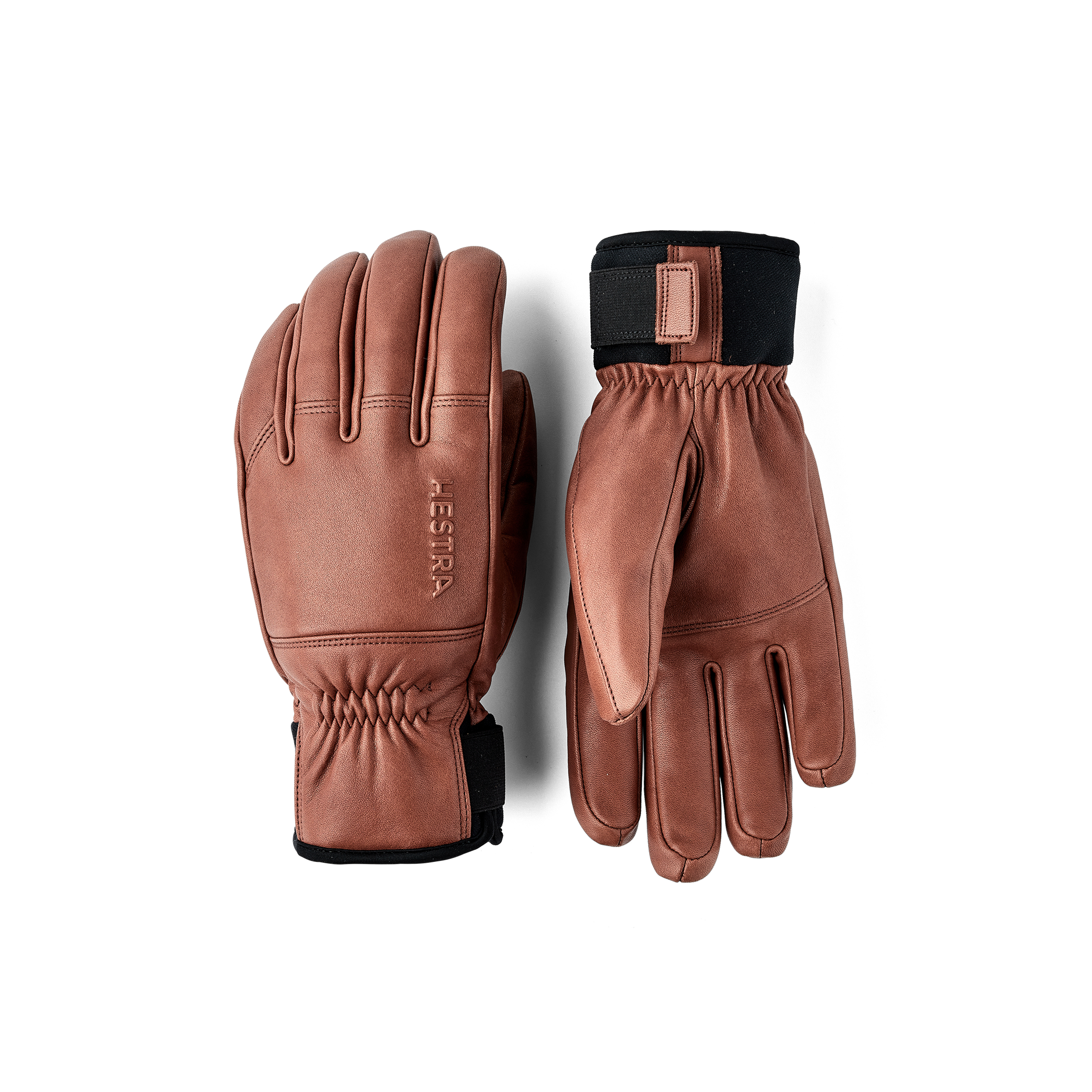 Brown cow hide ski glove