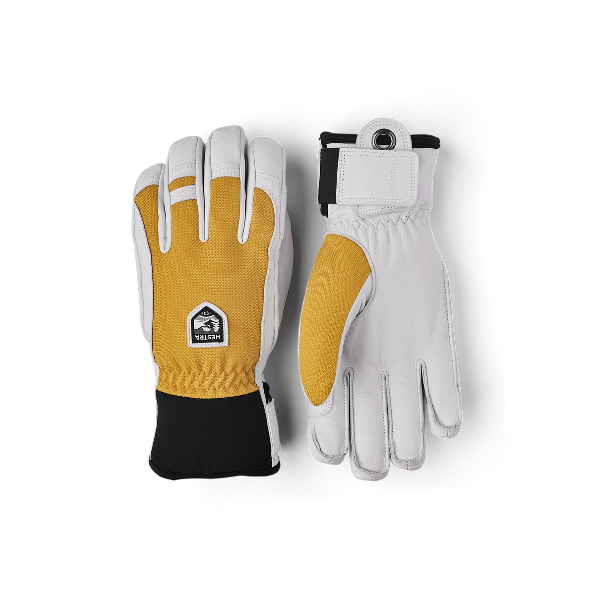 Yellow ski glove with white goat leather palm