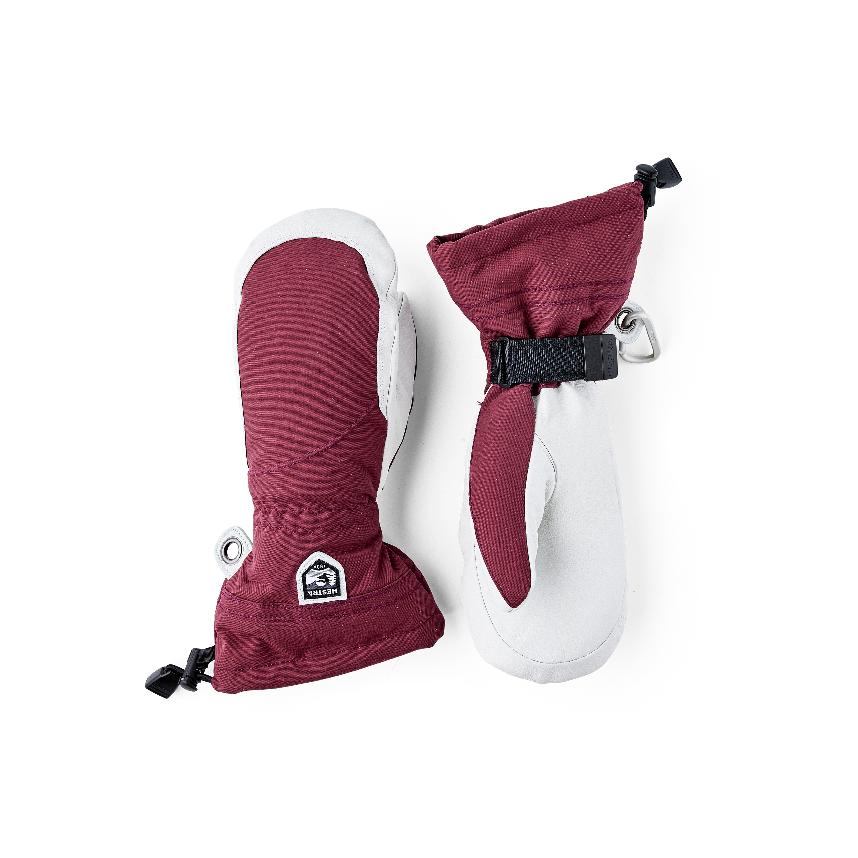 Wine red mitten with white goat leather palm