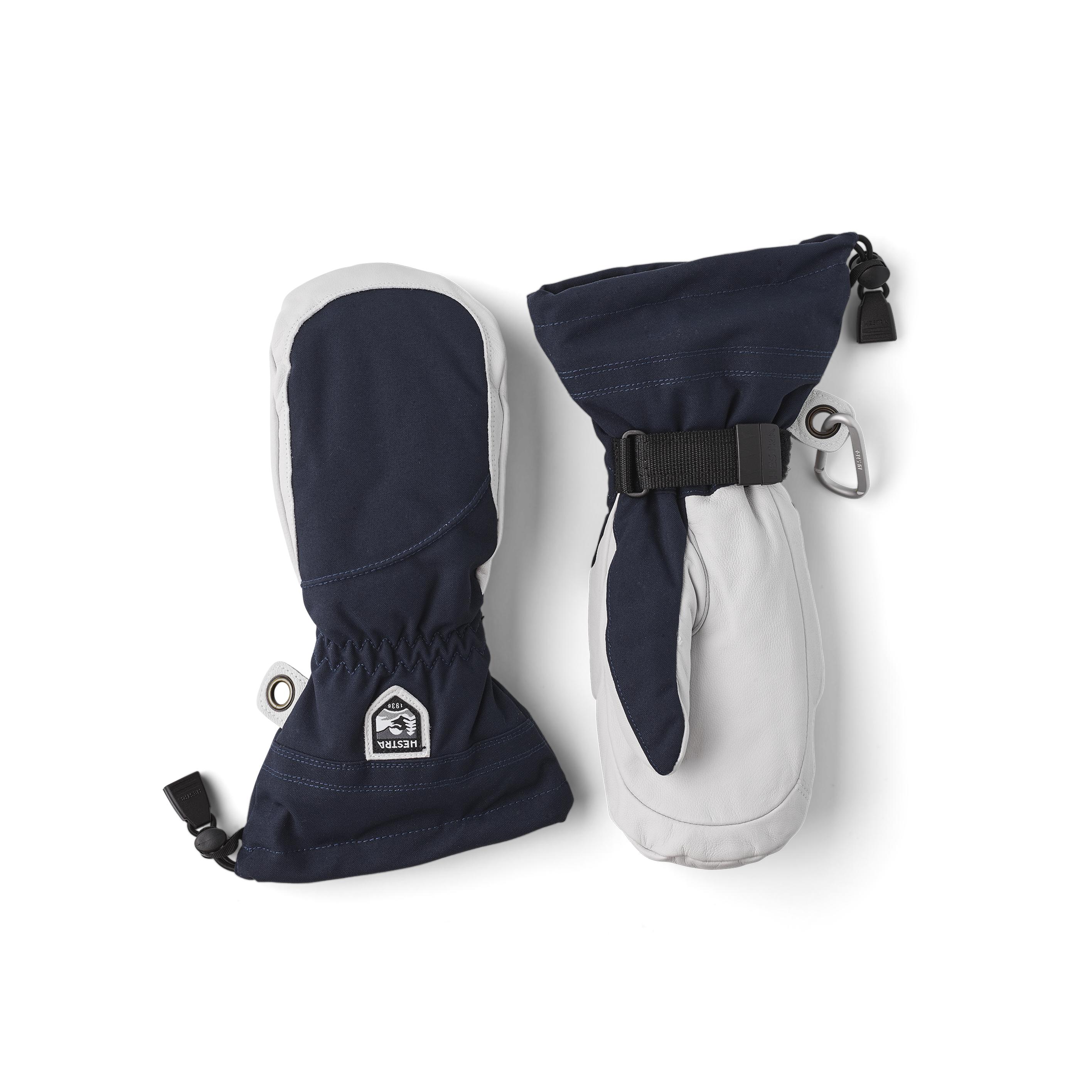 Dark blue mitten with white goat leather palm