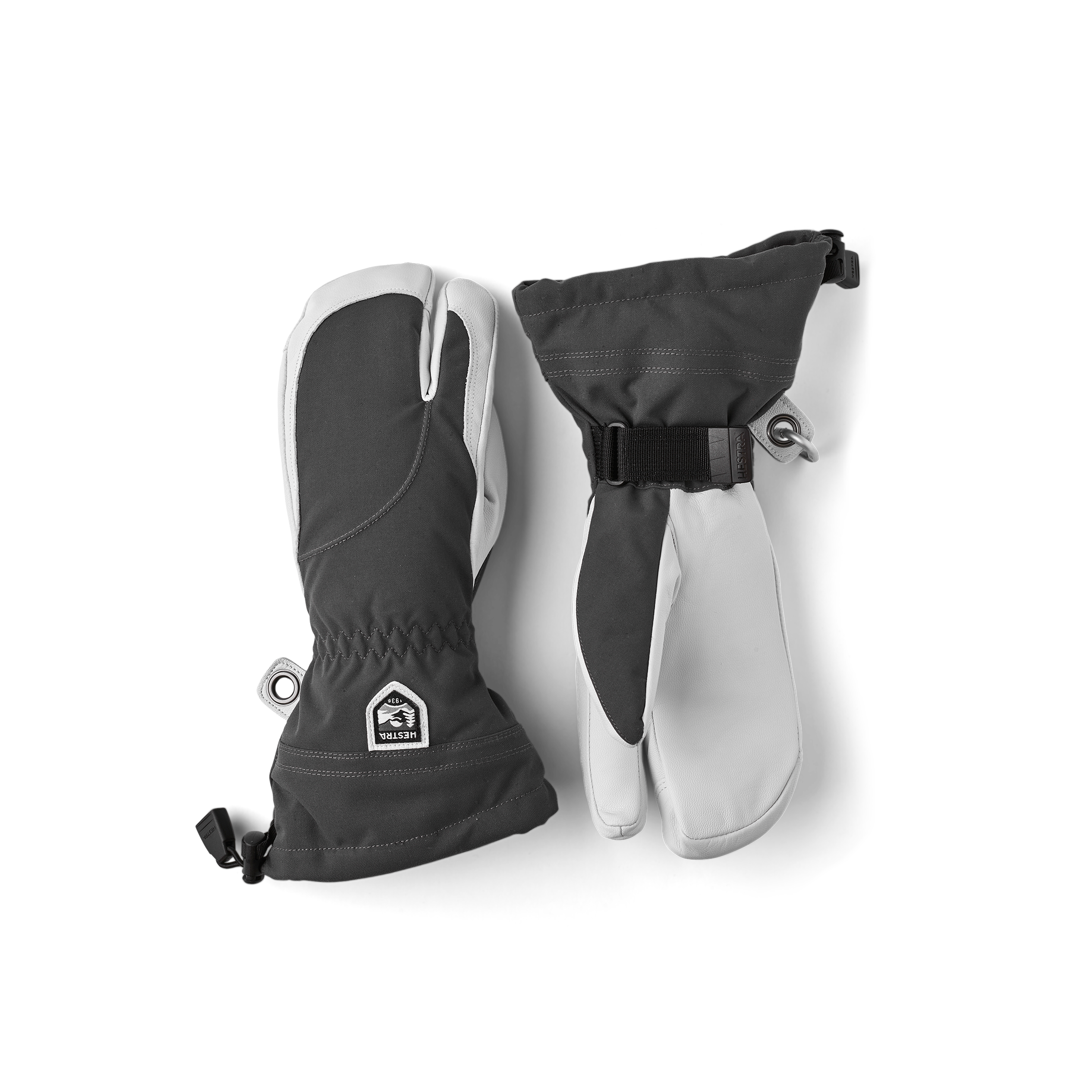 Light purple three finger glove with white goat leather palm