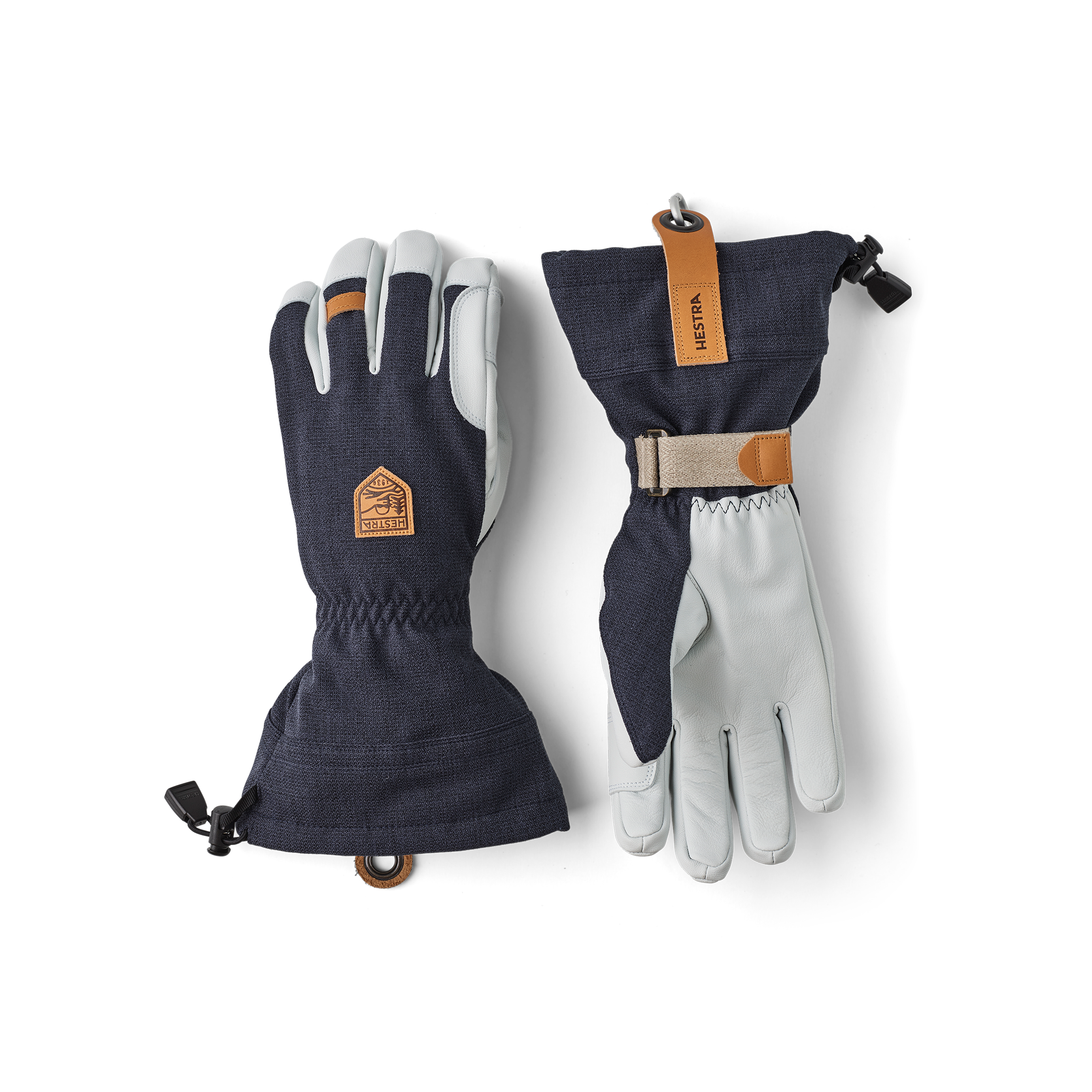 Dark blue ski glove with white goat leather palm